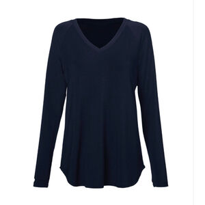 Women's CAbi Navy Long Sleeve V-Neck Recline Tee #4192 Size L EUC